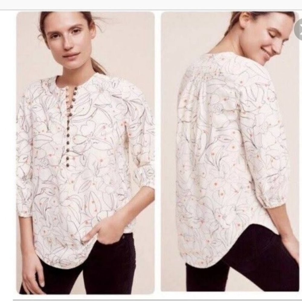 Maeve Bethesda Flannel‎ Blouse Ivory Floral Popover XS